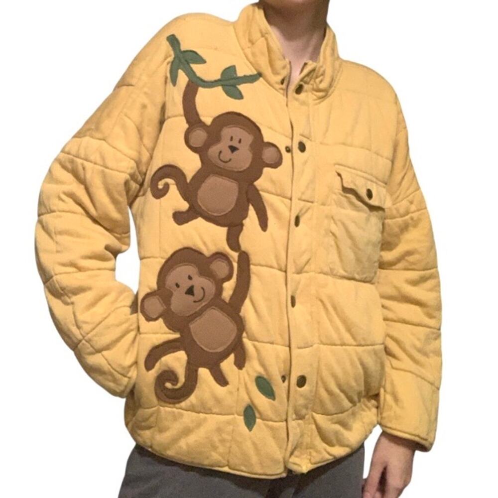 Custom Upcycled O’Neill Yellow Monkey Patchwork Puffer Jacket Small